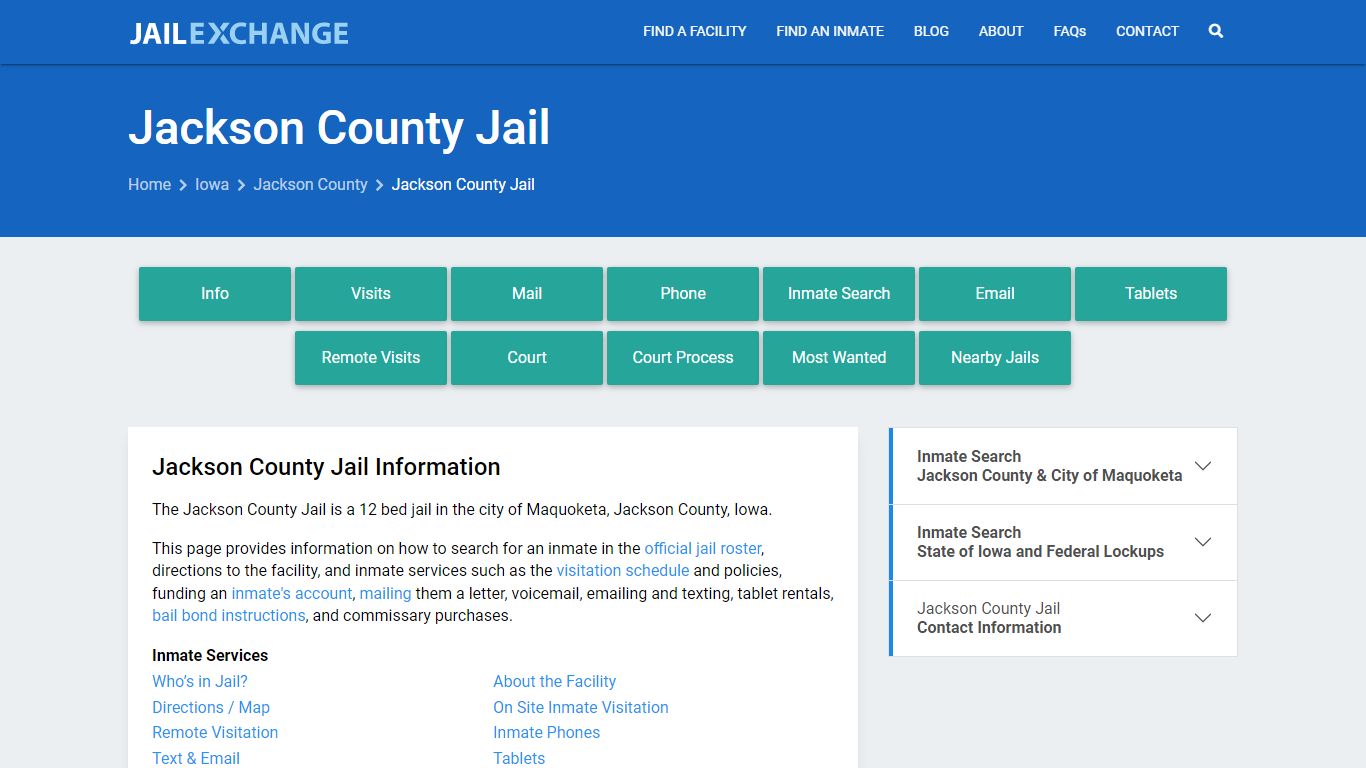 Jackson County Jail, IA Inmate Search, Information